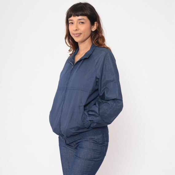 Navy Blue Windbreaker Jacket 80s Retro Raglan Sle… - image 5