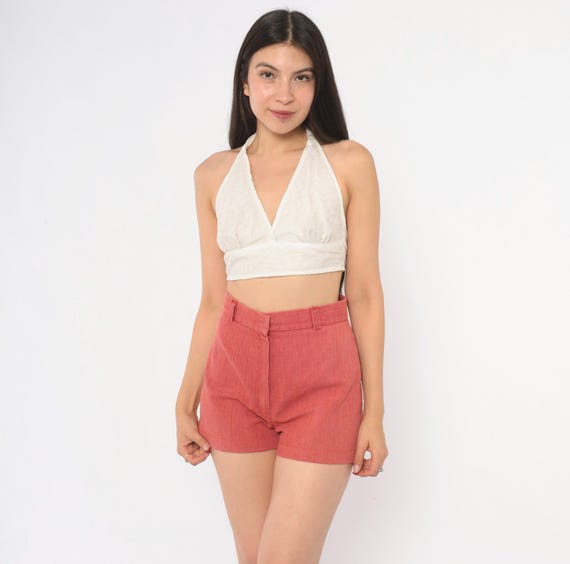 70s Rust High Waisted Shorts Tomboy Cotton Burgundy Hot Pants Pockets Cuffed Hem Front Zip Terra Cotta Mini Summer Vintage Extra Small XS