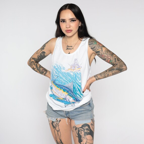 Swordfish Tank Top 90s La Paz Mexico Shirt Tropical Fish Baja California Shirt Tourist Fishing Sleeveless Shirt 1990s Vintage Retro Small S