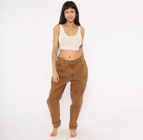 90s Lee Brown Jeans High Waisted Tapered Leg Denim Pants Tan Cotton Straight Relaxed Fit Camel Trousers Sand Toned Vintage Neutral Medium M
