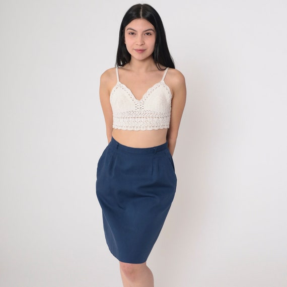 Navy Blue Skirt 70s Pleated Mini Skirt High Waisted Mod Basic Simple Minimalist Classic Chic Plain Preppy Retro Vintage 1970s Extra Small xs