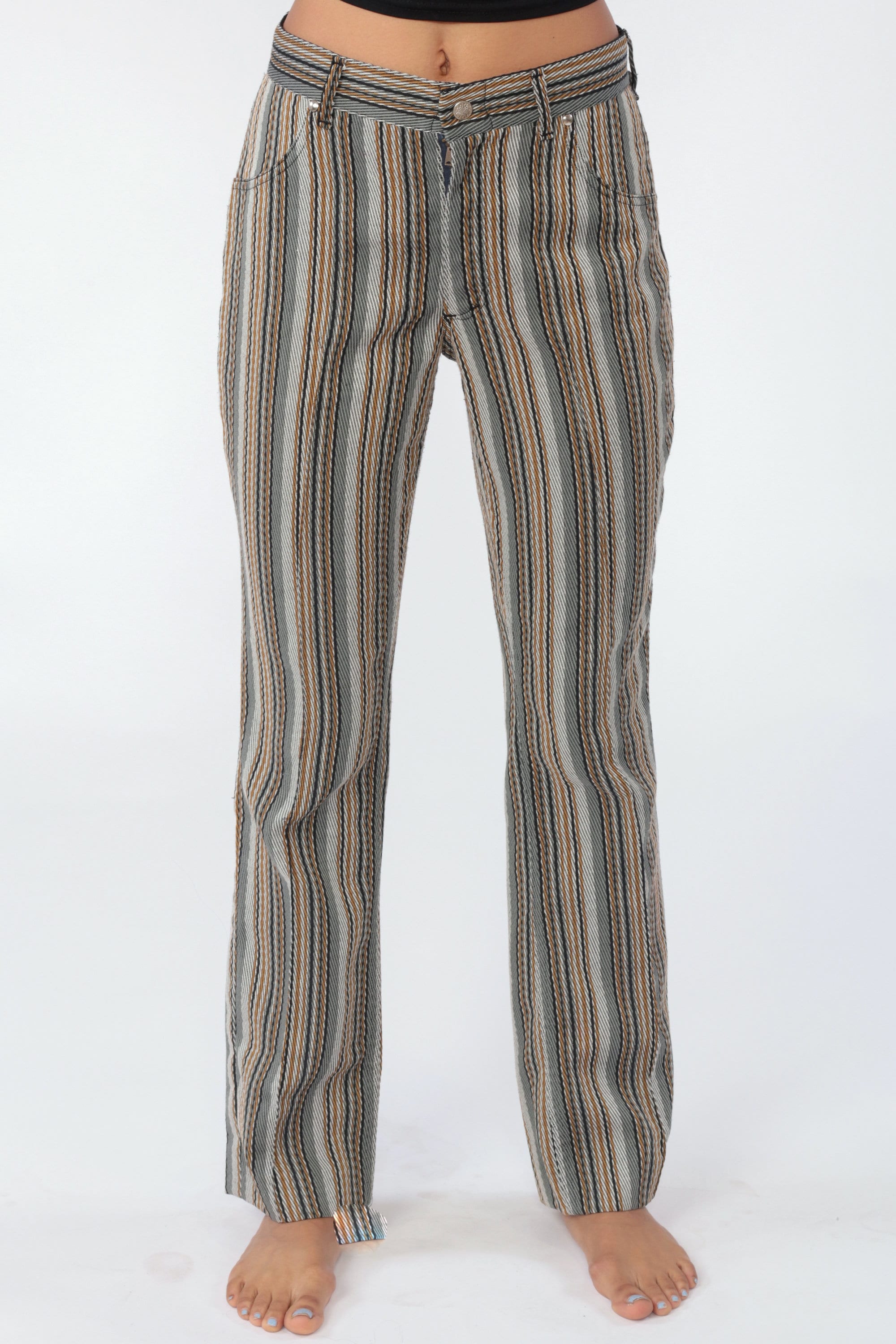 70s Bootcut Pants Striped Trousers Mid Rise Hippie Trousers Stripes Boho Festival Bohemian