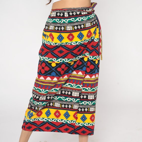 Boho Wrap Skirt 90s Midi Skirt Geometric Aztec Pr… - image 3