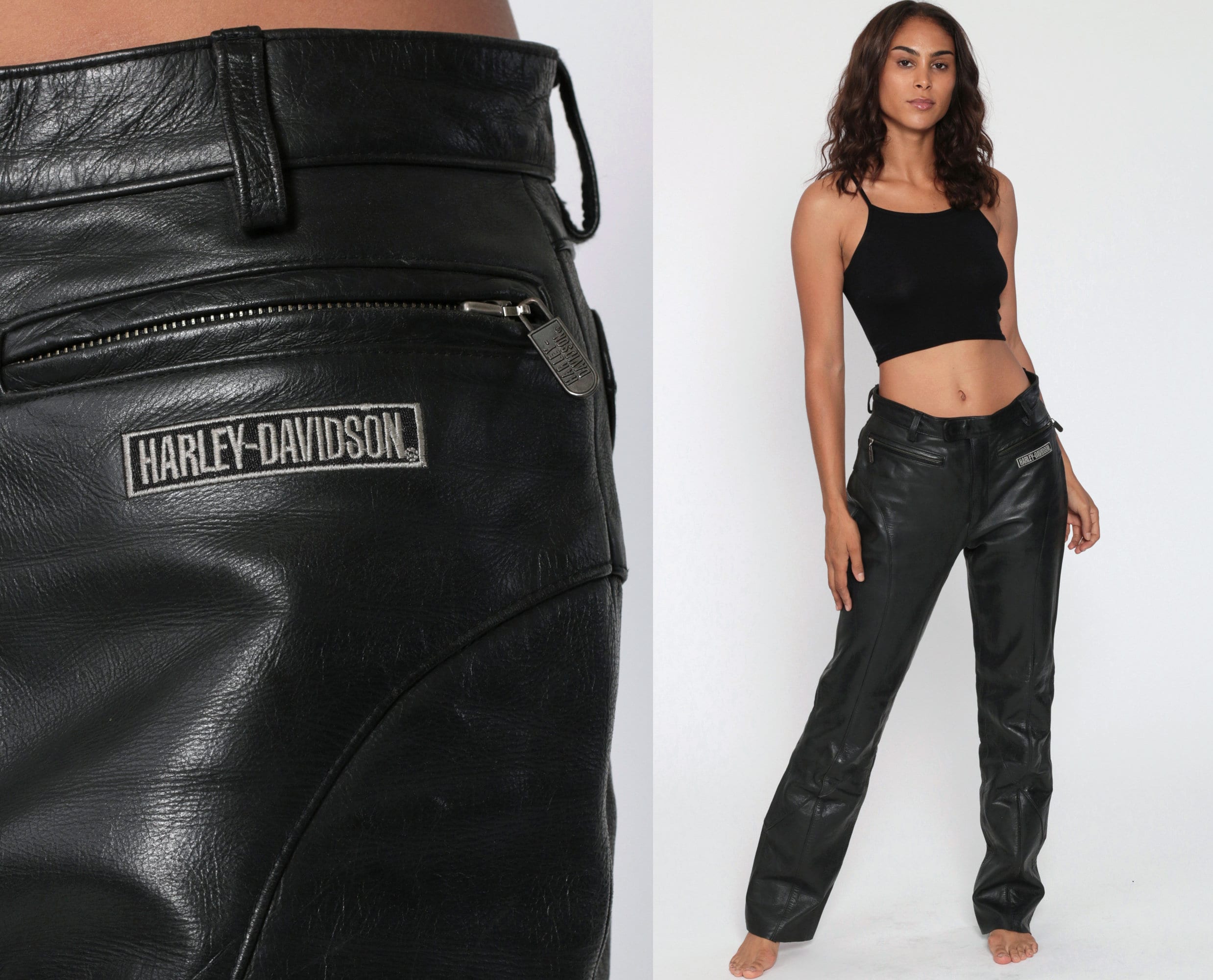 HARLEY DAVIDSON Leather Pants 90s Black HD Biker Pants Motorcycle Goth  Rocker High Waist Vintage Gothic Vintage Metal Rock 1990s Medium 30 -   India