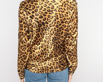 Leopard Print Blouse 90s Animal Print Shirt Pointed Collar Long