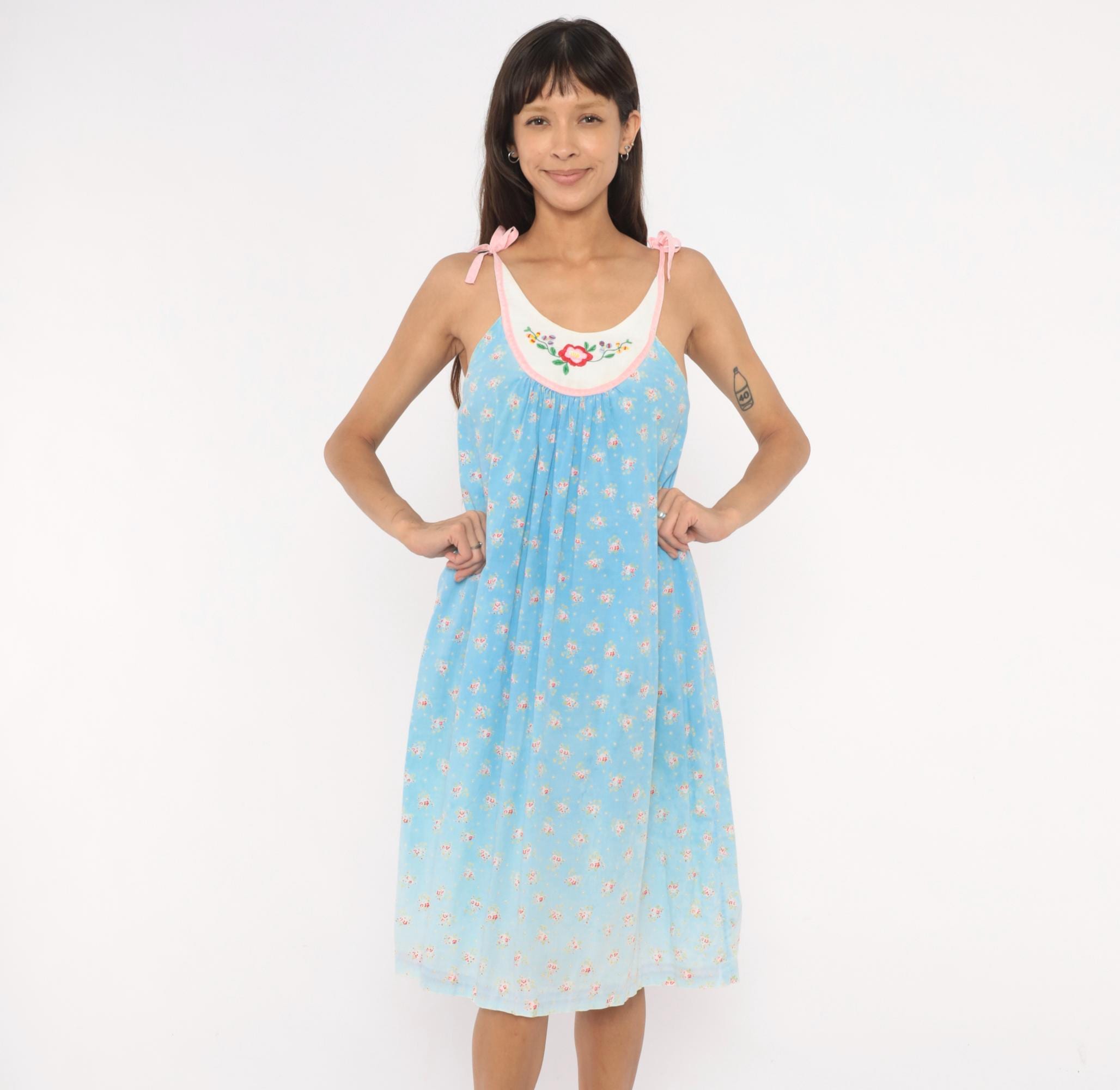 pink and blue babydoll dress JACK IT UP Women's Floral Printed Short Sleeve Babydoll Dress