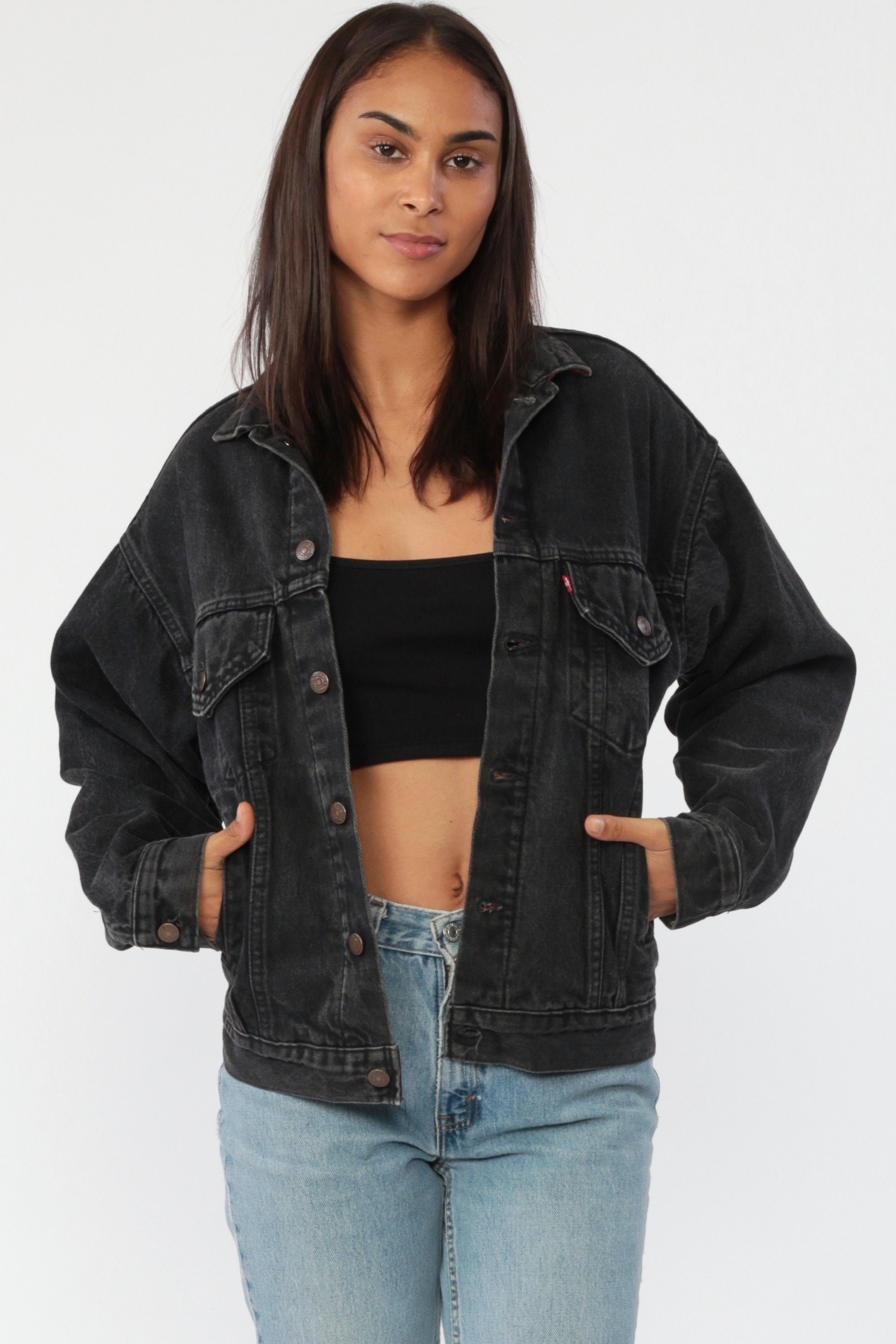 black levis denim jacket with fur