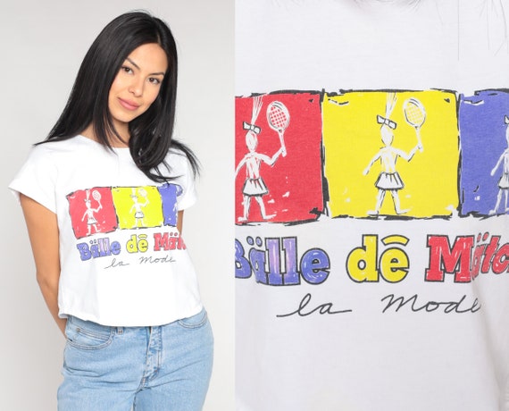 Balle de Match Shirt 90s French Tennis T-shirt Sports Crop Top Retro Cap Sleeve Game Set Match Graphic Tee Athletic Vintage 1990s Small S