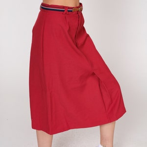 Red Midi Skirt 80s Skirt High Waisted Belted Retro Basic Aline Preppy Simple Plain Minimalist Chic Vintage 1980s New Old Stock Small S 26