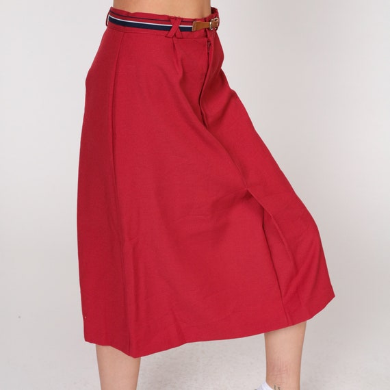 Red Midi Skirt 80s Skirt High Waisted Belted Retro Basic Aline Preppy Simple Plain Minimalist Chic Vintage 1980s New Old Stock Small S 26