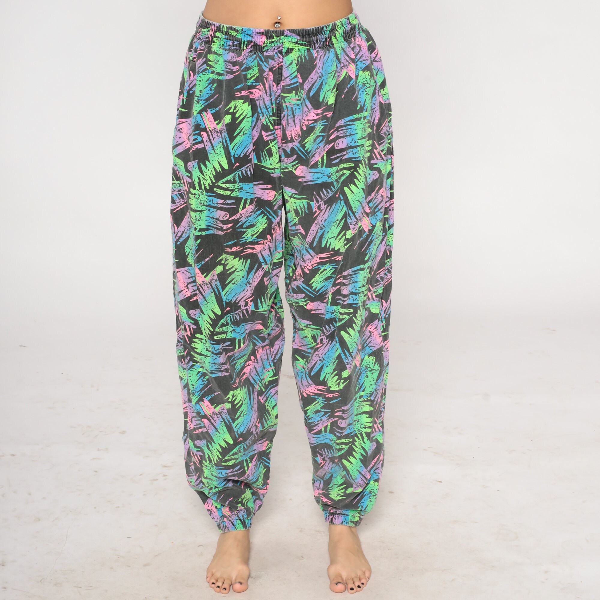 90s Baggy Pants Neon Squiggle Brushstroke Print Relaxed Pants Hammer ...