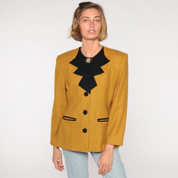 Mustard Wool Blazer Jacket 90s Yellow Jacket Thre… - image 5