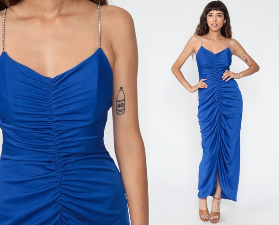 Blue Maxi Dress 90s Party RHINESTONE Strap Dress G