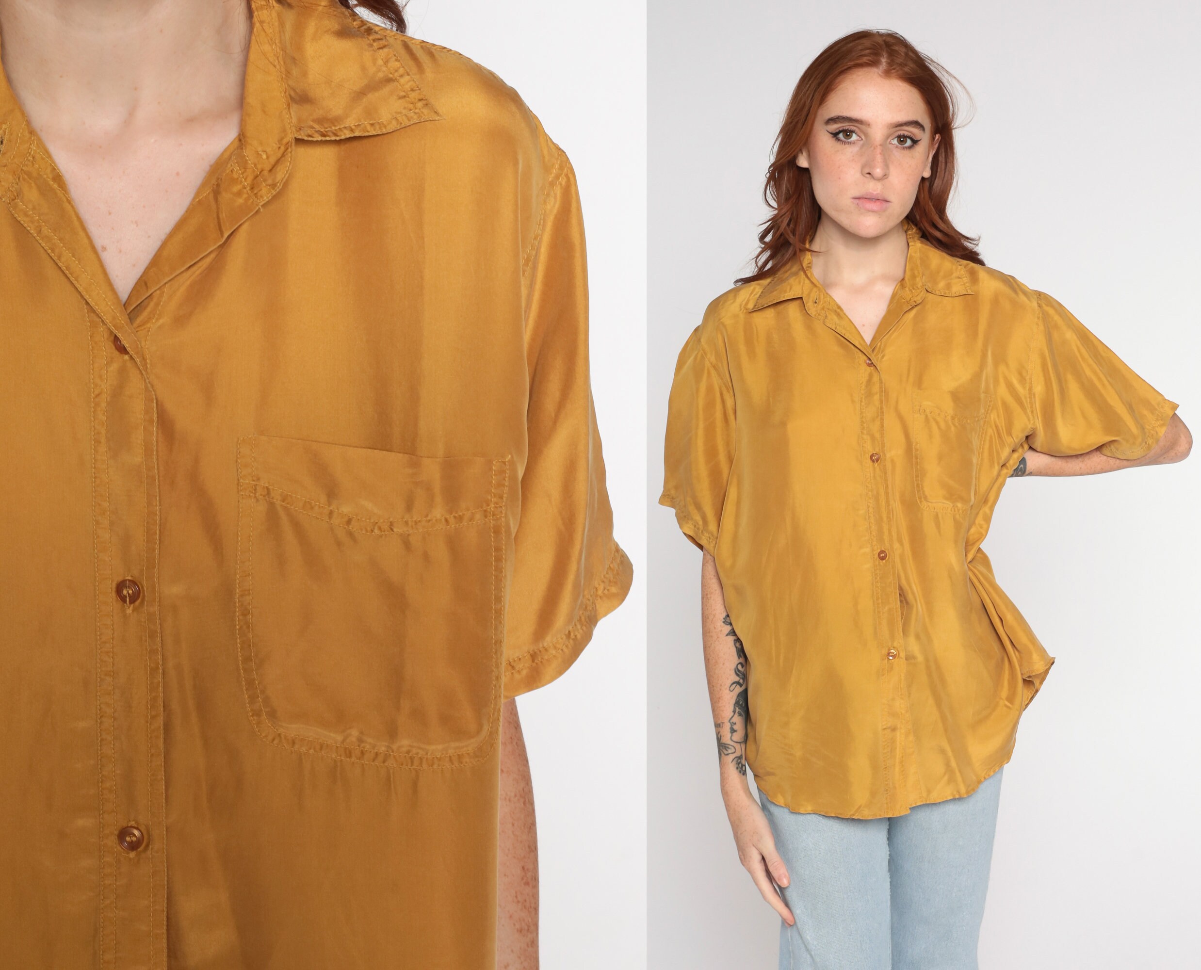 mustard silk shirt