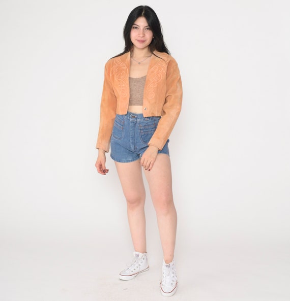 Cropped Suede Jacket 90s Brown Tan Leather Embroi… - image 4