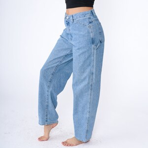 Hammer Loop Jeans Y2K Cargo Workwear High Waisted Rise Jeans Relaxed Straight Tapered Leg Light Wash Blue Denim Pants 00s Vintage Medium 10 image 5