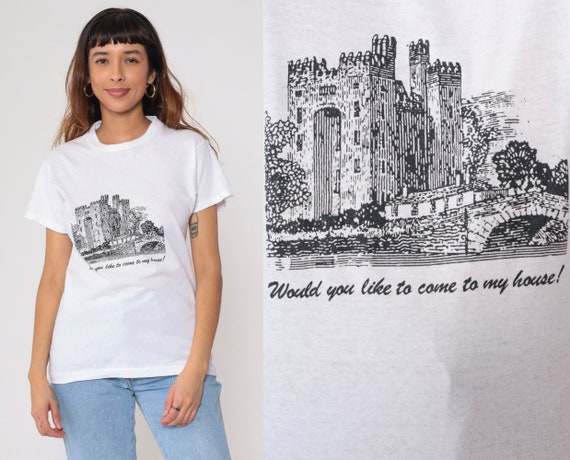 Vintage Castle Shirt 90s Would You Like To Come To My House T-Shirt Architecture Funny Graphic Tee Single Stitch White 1990s Small S