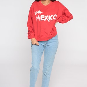 Viva Mexico Sweatshirt 80s 90s Crewneck Sweatshirt Red Vintage Graphic Travel Large xl l image 2