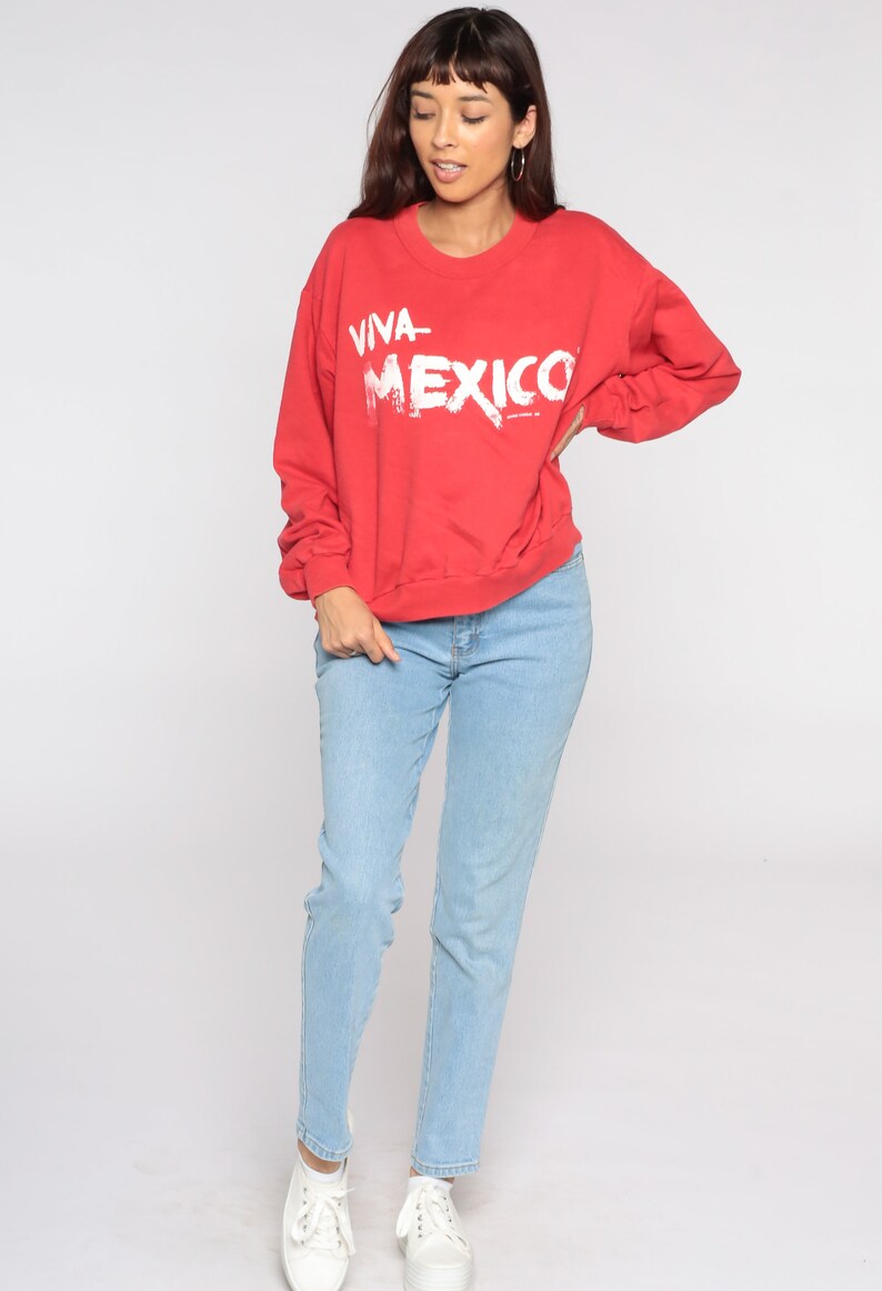 Viva Mexico Sweatshirt 80s 90s Crewneck Sweatshirt Red Vintage Graphic Travel Large xl l image 2