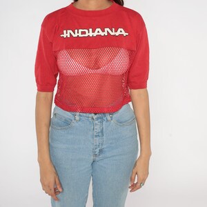 Indiana Shirt 80s Red Mesh Crop Top Sheer Cropped T-Shirt University Bloomington College Tee IU Hoosiers Festival Sexy Vintage 1980s Medium image 6