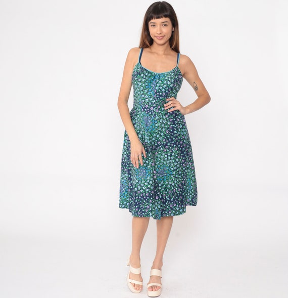 70s Floral Sundress Deweese Dress Hippie Navy Blu… - image 2