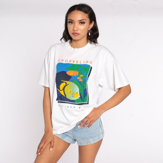 Vintage Antigua Shirt Tropical Fish Tshirt Single Stitch Shirt 90s Graphic T Shirt Under The Sea Beach 1990s Extra Large XL