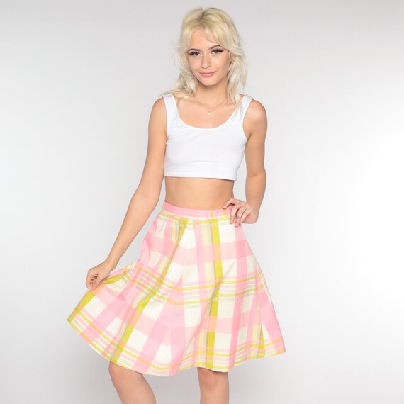 60s Plaid Skirt Pink Green Checkered Skirt Retro … - image 3