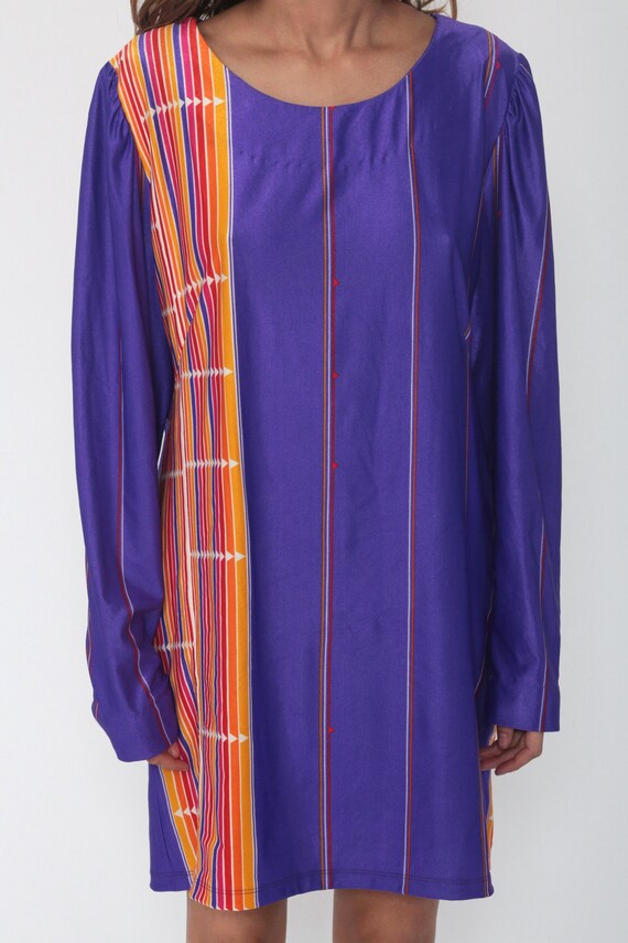 Purple Striped Dress RAINBOW Arrow Puff Sleeve Sh… - image 6