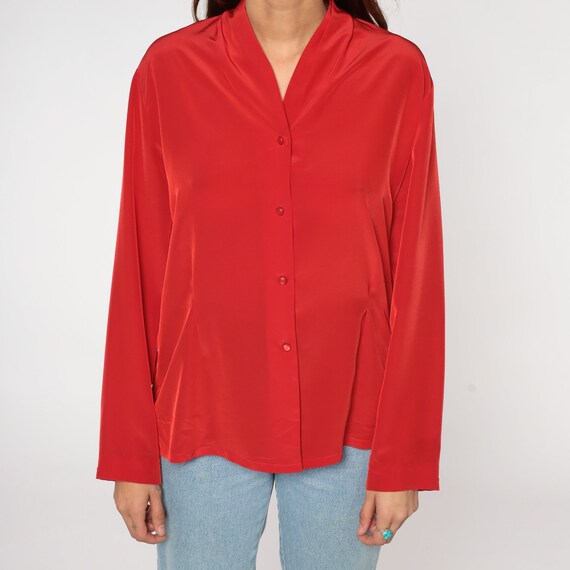 Red Blouse 80s Button up Shirt Pendleton Top Plai… - image 5