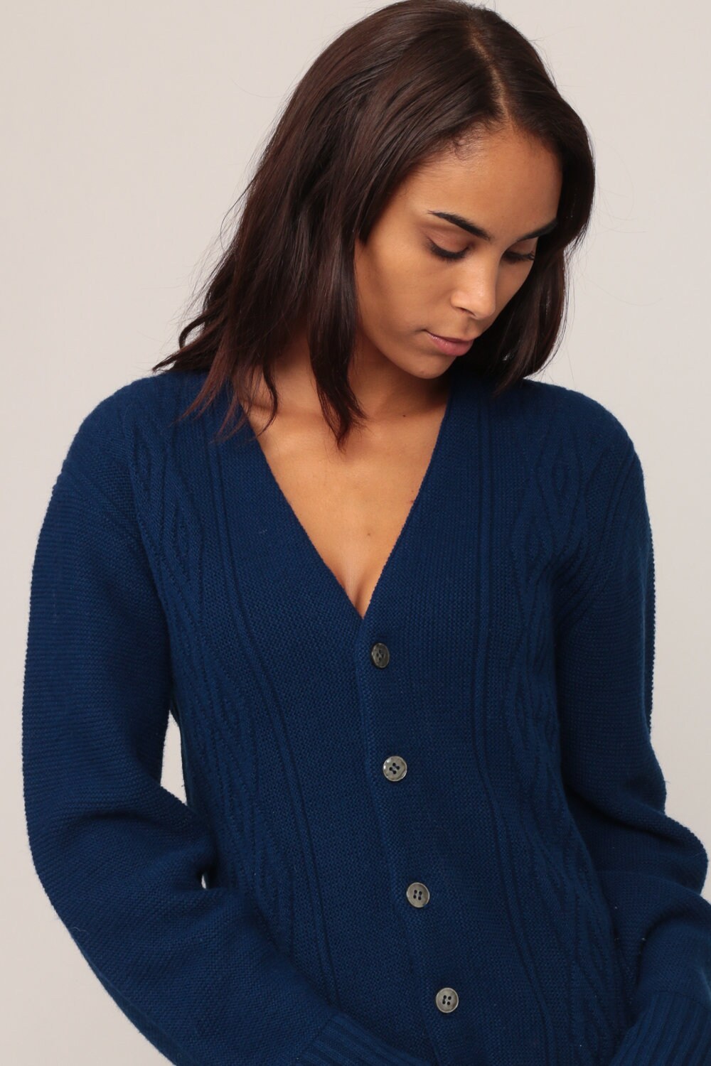 navy button cardigan