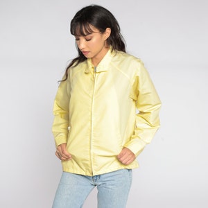 Yellow Windbreaker Jacket -- 70s Jacket Zip Up Plain Retro Jacket Vintage 80s Lightweight Cotton Poly Medium