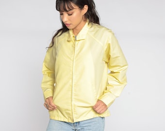 Yellow Windbreaker Jacket -- 70s Jacket Zip Up Plain Retro Jacket Vintage 80s Lightweight Cotton Poly Medium