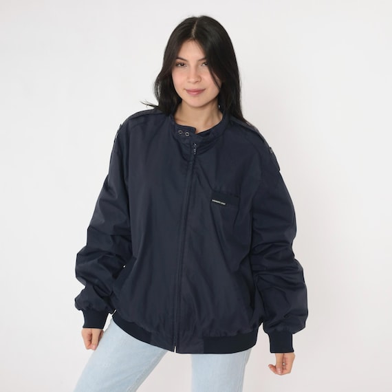 Vintage Members Only Jacket 90s Navy Blue Bomber Jacket Zip Up Windbreaker Cafe Racer Moto Epaulette Coat 1990s Men's Extra Large xl Long