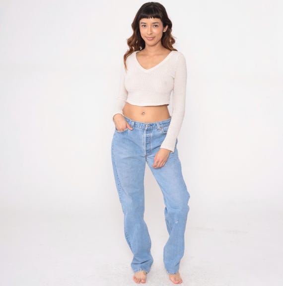 90s Levis Jeans Light Blue Light Wash High Waist Straight Leg Vintage Mom Jeans Cotton Denim Faded Casual Classic Everyday W34 L34 Large L