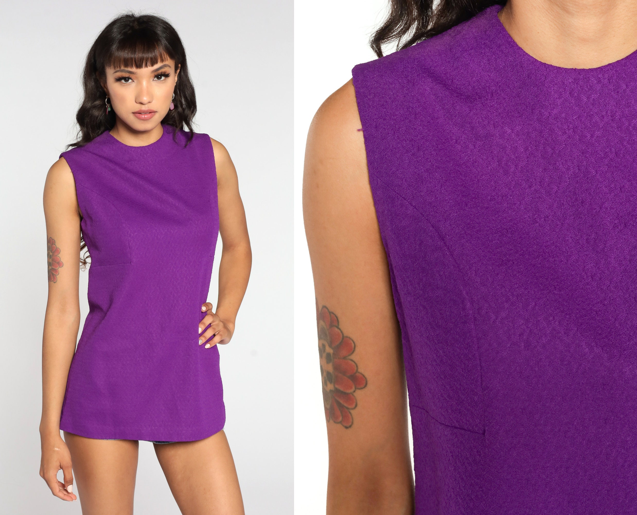 Mod Tank Top 60s Purple Shirt 70s Mod Sleeveless Shirt Retro Tank Top ...