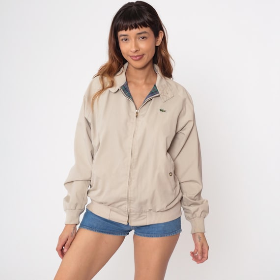 Cream Lacoste Jacket 80s Bomber Jacket Windbreaker Izod Crocodile Sporty Streetwear Zip Up Plain Cafe Racer Vintage 1980s Medium M