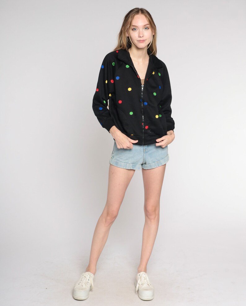 Polka Dot Jacket Y2K Black Zip Up Windbreaker Jacket Retro Basic Plain Simple Sporty Streetwear Red Green Yellow Blue Vintage 00s Small S image 4