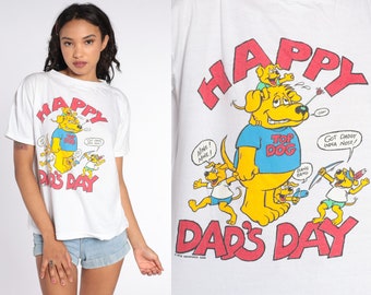 Happy Dad's Day Shirt Dog Father's Day Shirt 90s Graphic Father T Shirt Single Stitch Vintage 80s Tshirt Medium