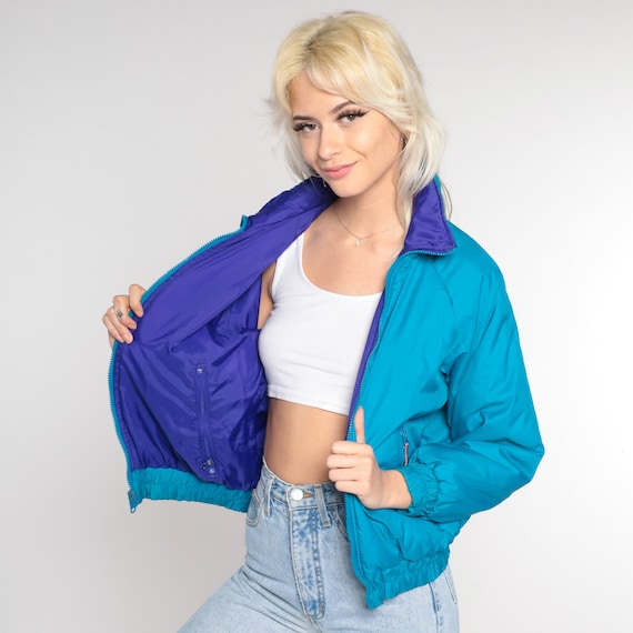90s Columbia Jacket REVERSIBLE Jacket Turquoise Purple Jacket 1990s Athletic Hiking Gear Windbreaker Jacket Sportswear Zip Up Extra Small xs