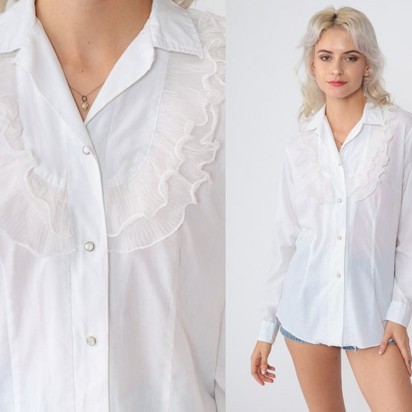 Semi-Sheer Ruffle Button Blouse