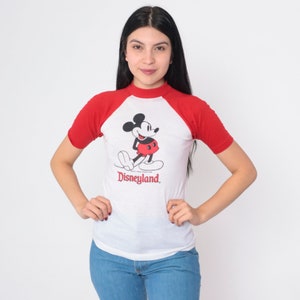 Vintage Disneyland Shirt 80s Mickey Mouse Raglan Tee Walt Disney Cartoon Graphic Baseball T-Shirt Nostalgia White Red Single Stitch 1980s XS image 2