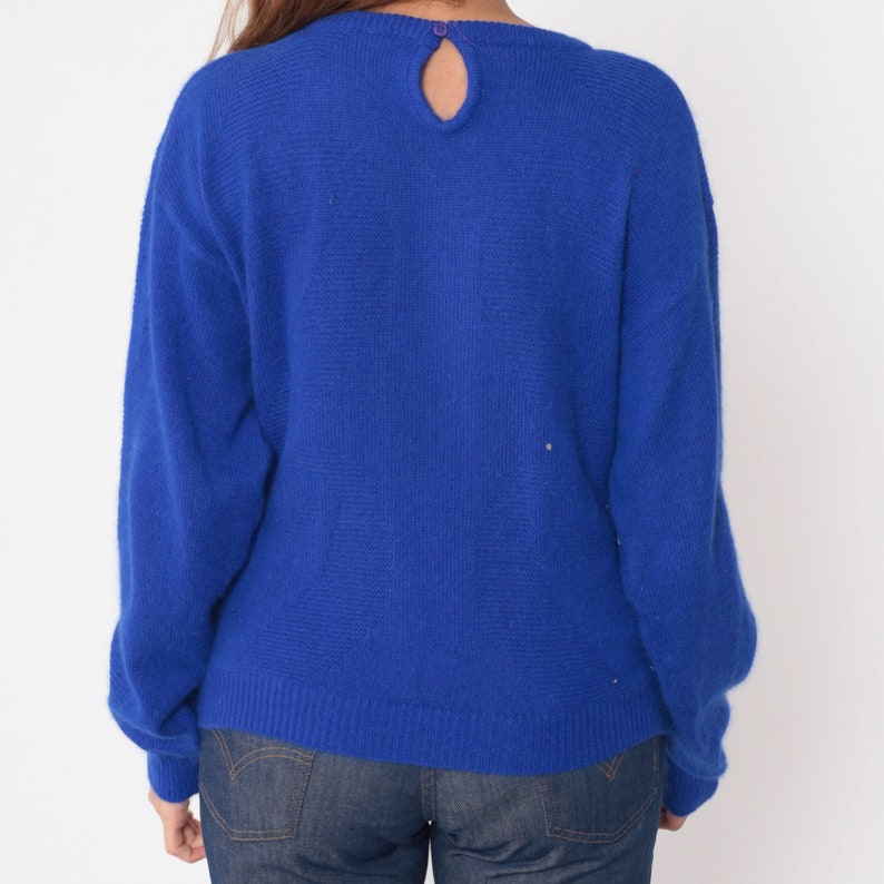 Royal Blue Angora Wool Sweater 90s Textured Swirl Knit Pullover Cozy Plain Vintage Knitwear Pierre Cardin Jumper 1990s Retro Basic Medium M image 7