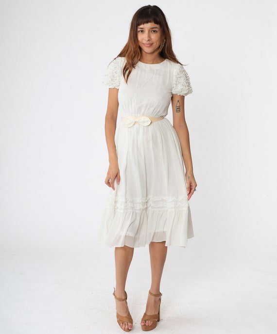 White Ruffled Dress 80s Cottagecore Party Dress P… - image 2