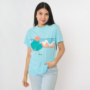 90年代 テキサス サボテン Tシャツ ブルー グラフィック デザート Tシャツ シングルステッチ Tシャツ レトロ 南西部 旅行 1990年代 ヴィンテージ 南西部 Sサイズ xs