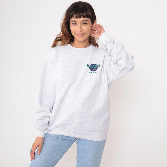 Hard Rock Cafe 90s Gray Sweatshirt New York Vintage Cotton Polyester Crew Neck Long Sleeve Rock N Roll Music Souvenir Tee NYC Large L