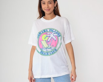 Bahama Islands T-Shirt 90s Beach Club White Palm Tree Vacation Souvenir Vintage Oversized Tropical Caribbean Island Small Medium SM