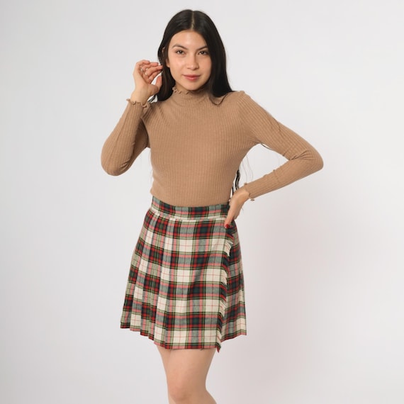 Tartan Plaid Skirt 80s Red Green Wool Don Vintage Wrap Kilt Scottish Preppy Academic Dark Academia Holiday Winter School Extra Small XS 4