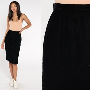 Black Velvet Skirt 90s Pencil Skirt Simple High Waisted Midi Skirt Goth Party Retro Boho Chic Gothic Basic Plain Vintage 1990s Small 26