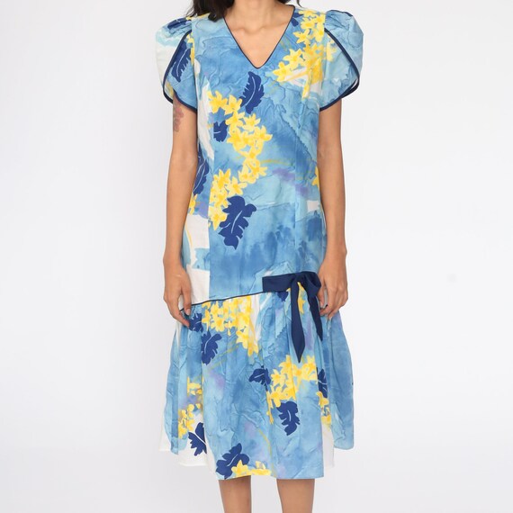 Hawaiian Midi Dress 70s Ruffle Floral Dress Puff … - image 6