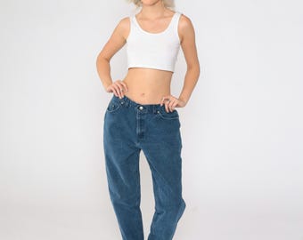 90s Mom Jeans Dark Wash High Waisted Jeans Chic Retro Straight Tapered Leg Denim Pants Streetwear Vintage 1990s Medium
